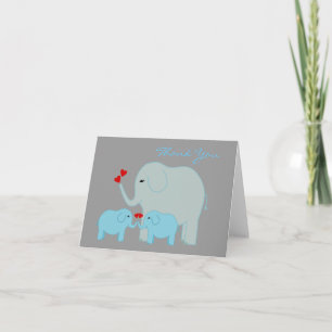 Elephants in Blue Twins Thank You Card
