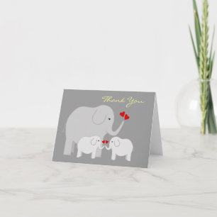 Elephants in Grey Twins Thank You Card
