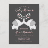 Elephants in Pink & Grey Baby Girl Twins Shower