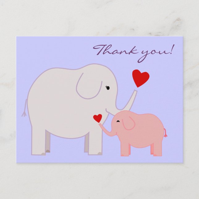 Elephants in Pink Thank You Postcard (Front)