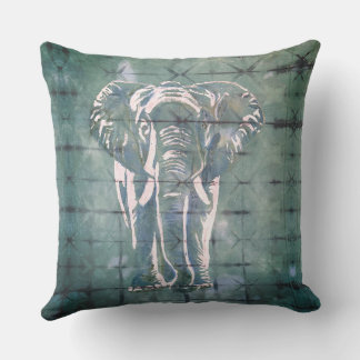 Elephants in the Art of Japanese Dye, Tribal Green Cushion