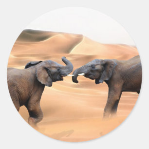Elephants in the desert classic round sticker
