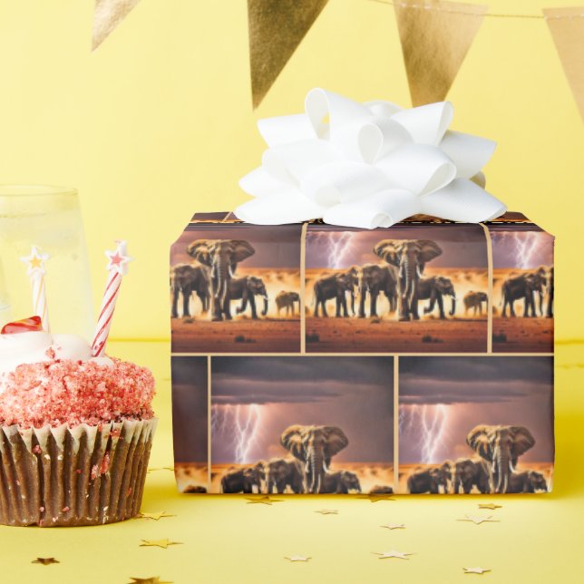 Elephants In Thunderstorm Wrapping Paper (Birthday Party)