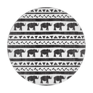 Elephants, lines, triangles, decorative seamless. cutting board