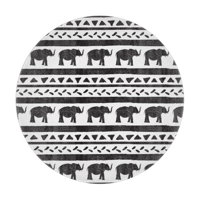 Elephants, lines, triangles, decorative seamless. cutting board (Front)