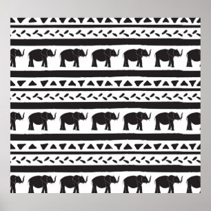 Elephants, lines, triangles, decorative seamless. poster