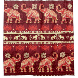Elephants March: Playful Seamless Pattern. Shower Curtain