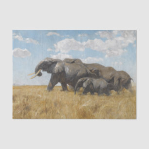 Elephants Migrating Across an African Savannah Tissue Paper