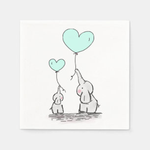 Elephants Mint Green Heart Balloons Baby Shower Napkin