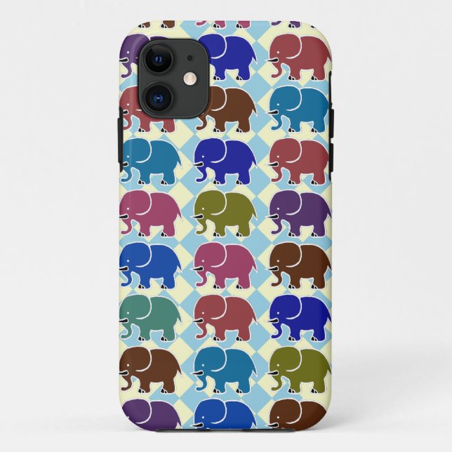 elephants on checked pattern Case-Mate iPhone case (Back)