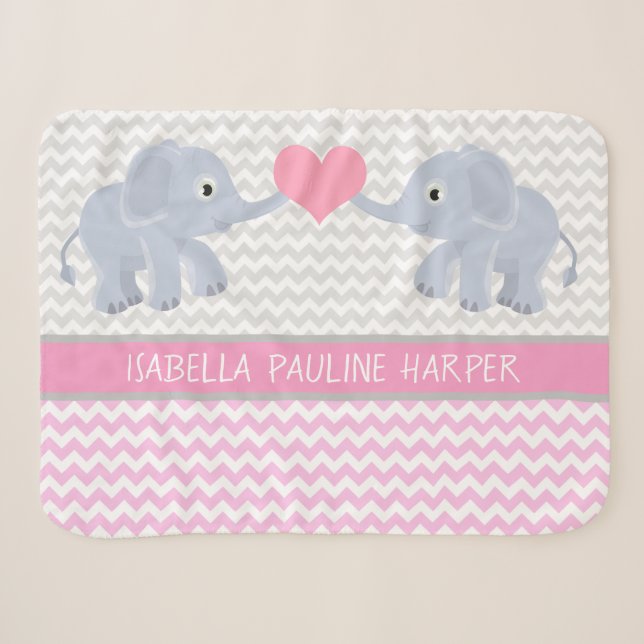 Elephants on Chevron Sherpa Blanket (Front (Horizontal))
