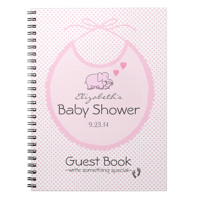 Elephants On Pink Bib-Baby Shower Guest Book- Notebook (Front)
