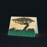 Elephants on the Planes of Africa Card<br><div class="desc">Planes of Africa I by Alonzo Saunders. The beauty of nature is captured in this artwork,  which features the sun slowly setting as elephants pass a colorful tree on the African planes. | 132934GG</div>