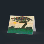 Elephants on the Planes of Africa Card<br><div class="desc">Planes of Africa I by Alonzo Saunders. The beauty of nature is captured in this artwork,  which features the sun slowly setting as elephants pass a colorful tree on the African planes. | 132934GG</div>