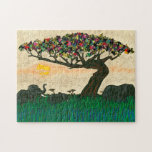 Elephants on the Planes of Africa Jigsaw Puzzle<br><div class="desc">Planes of Africa I by Alonzo Saunders. The beauty of nature is captured in this artwork,  which features the sun slowly setting as elephants pass a colorful tree on the African planes. | 132934GG</div>