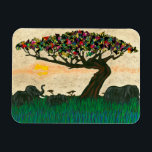 Elephants on the Planes of Africa Magnet<br><div class="desc">Planes of Africa I by Alonzo Saunders. The beauty of nature is captured in this artwork,  which features the sun slowly setting as elephants pass a colorful tree on the African planes. | 132934GG</div>