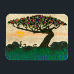 Elephants on the Planes of Africa Magnet<br><div class="desc">Planes of Africa I by Alonzo Saunders. The beauty of nature is captured in this artwork,  which features the sun slowly setting as elephants pass a colorful tree on the African planes. | 132934GG</div>
