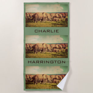 Elephants OR YOUR PHOTOS custom name beach towel