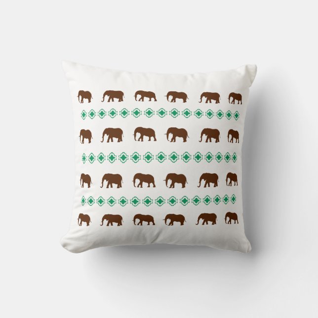 elephants pattern brown and green design cushion (Front)
