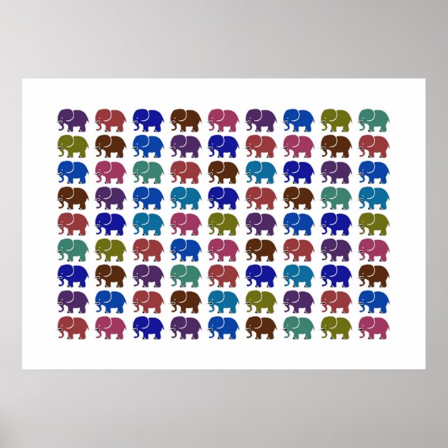 elephants pattern colourful poster (Front)