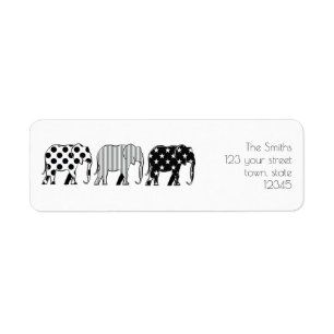Elephants Pattern , Modern , Black and White Return Address Label