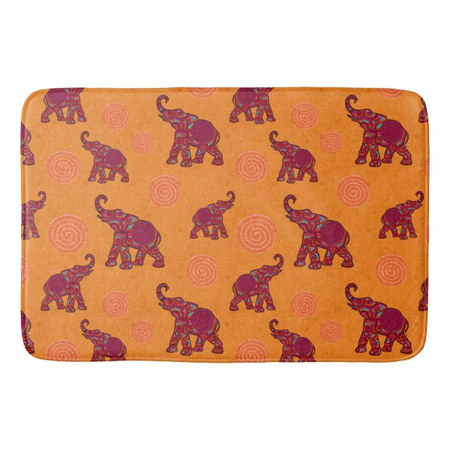 Elephants Pattern red orange + your ideas Bath Mat (Front)