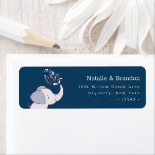 Elephants Pink Navy & Dusty Blue Return Address Label