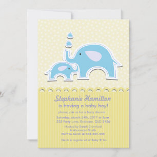 Elephants polka dots stripes baby boy shower invitation