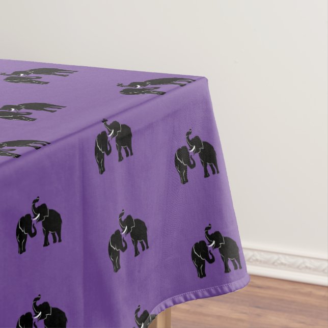 Elephants Purple Tablecloth Family Custom Colours (In Situ)