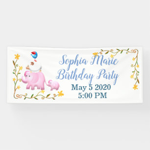 Elephants, Sheep & Bird Animal Tower Banner