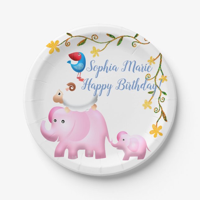 Elephants, Sheep & Bird Animal Tower Paper Plate (Front)