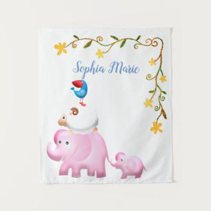 Elephants, Sheep & Bird Animal Tower Tapestry