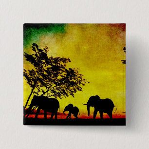 Elephants Sunset 15 Cm Square Badge