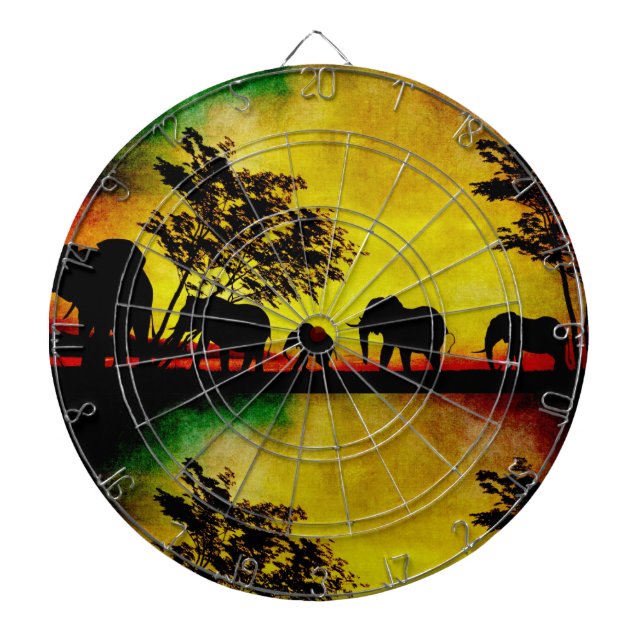 Elephants Sunset Dartboard (Front)