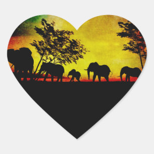 Elephants Sunset Heart Sticker