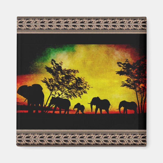 Elephants Sunset Magnet (Front)