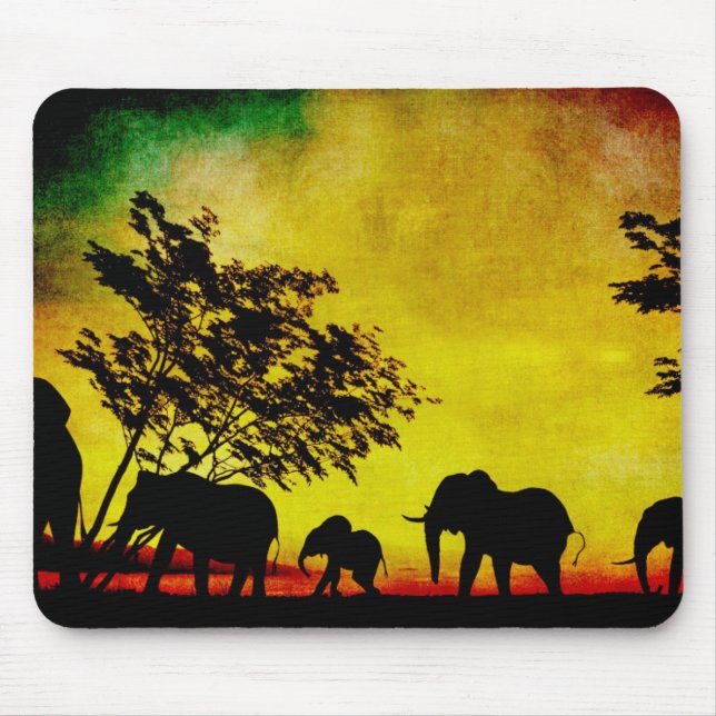 Elephants Sunset Mouse Pad (Front)