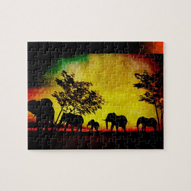 Elephants Sunset Puzzle (Horizontal)