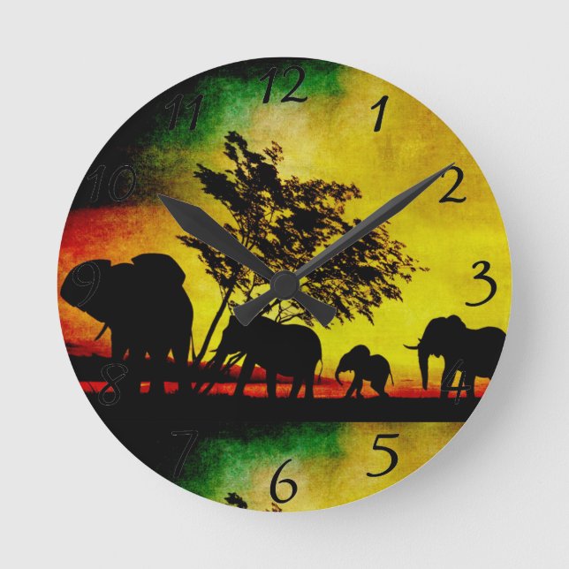 Elephants Sunset Round Clock (Front)