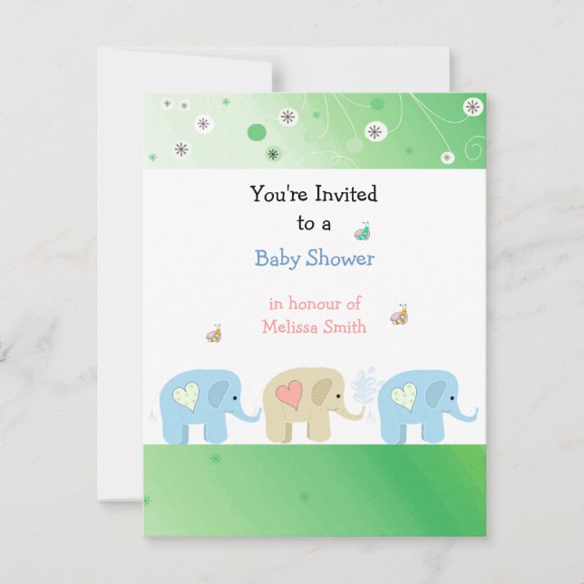 Elephants Trio Baby Shower Invitation (Front)