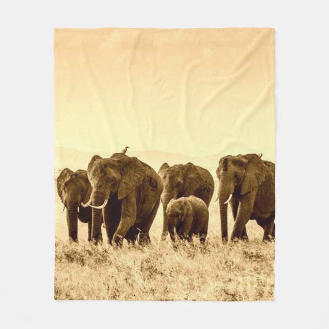 Elephants walking Fleece Blanket (Front)