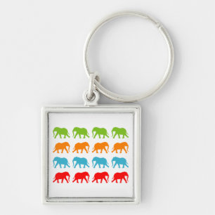 Elephants Walking Pattern Key Ring