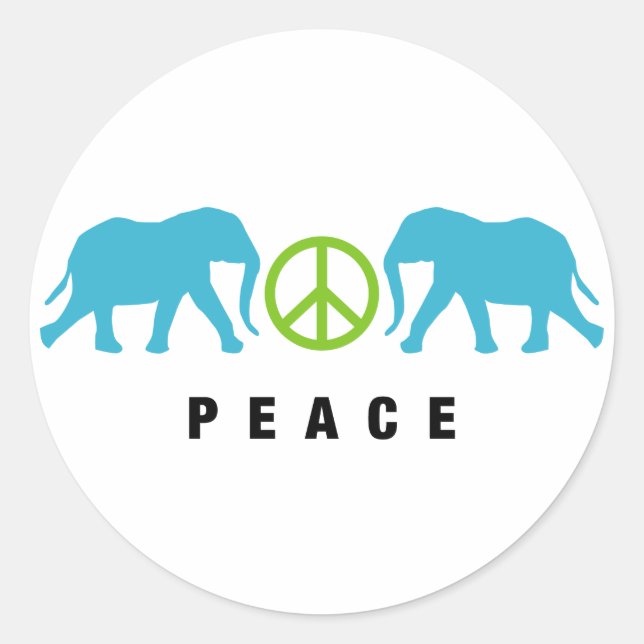 Elephants with Peace Classic Round Sticker (Front)