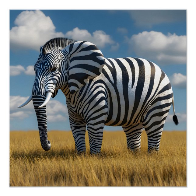 Elephant's Zebra Disguise Glossy Poster (Front)