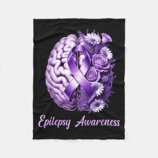 Elepsy Awarenss Floral Brain Purple Ribbon Suprt  Fleece Blanket