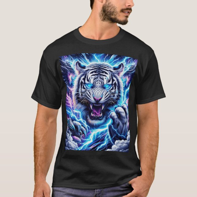 Eletric Blue Lighting Tiger T-Shirt Design (Front)