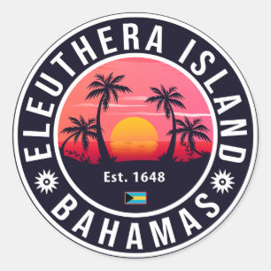 Eleuthera Island Bahamas Retro Sunset Souvenirs Classic Round Sticker