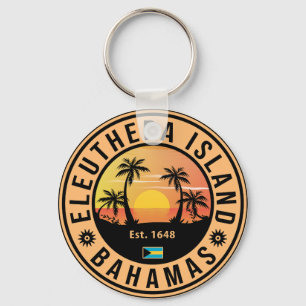 Eleuthera Island Bahamas Retro Sunset Souvenirs Key Ring