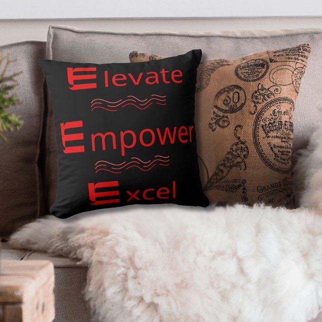 Elevate Empower Excel  Motivational Red & Black Cushion (Creator Uploaded)