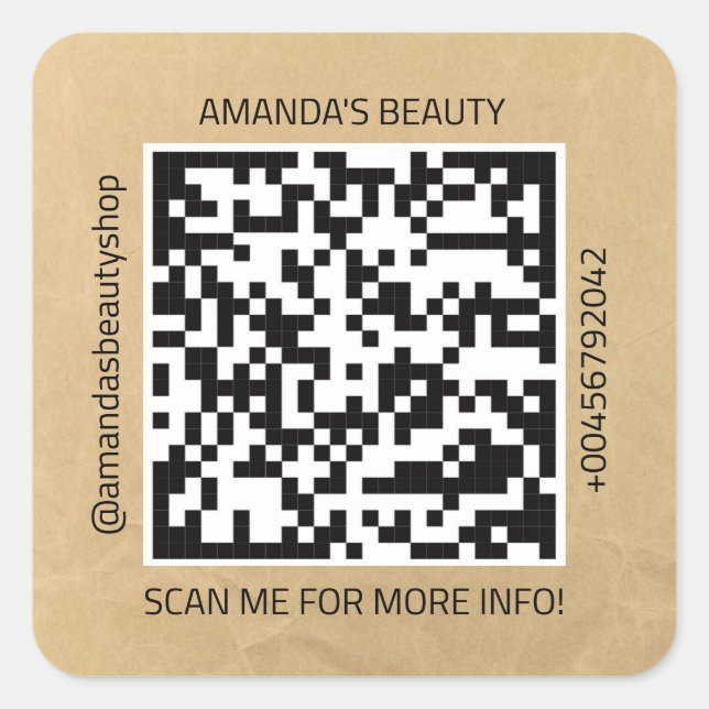 Elevate Your Brand with QR Code Kraft Square  Sticker (Front)